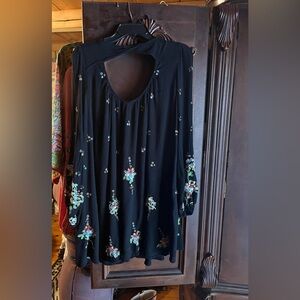 Free People Black Blouse with Colorful Embroidery